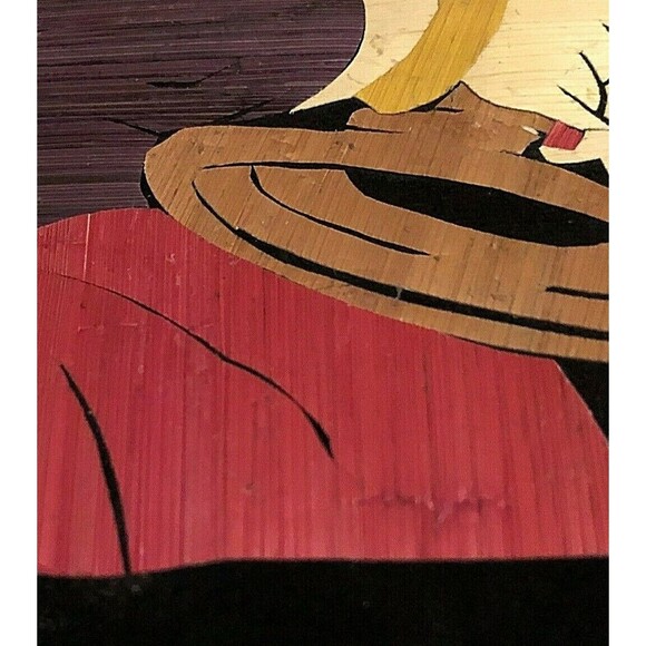 Velvet Folk Art Japanese Girl Handcrafted Rice Straw Unframed w/Hook Vintage - Picture 6 of 7